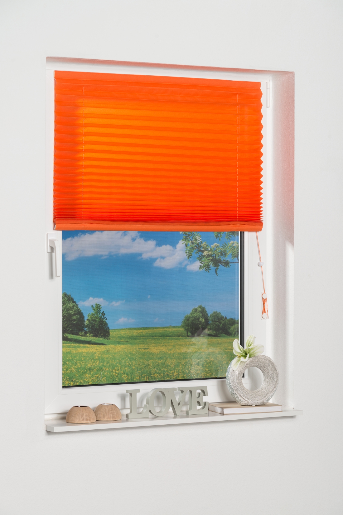 Klebe-Plissee  "COMO" , Lichtschutz, freihängend - Orange