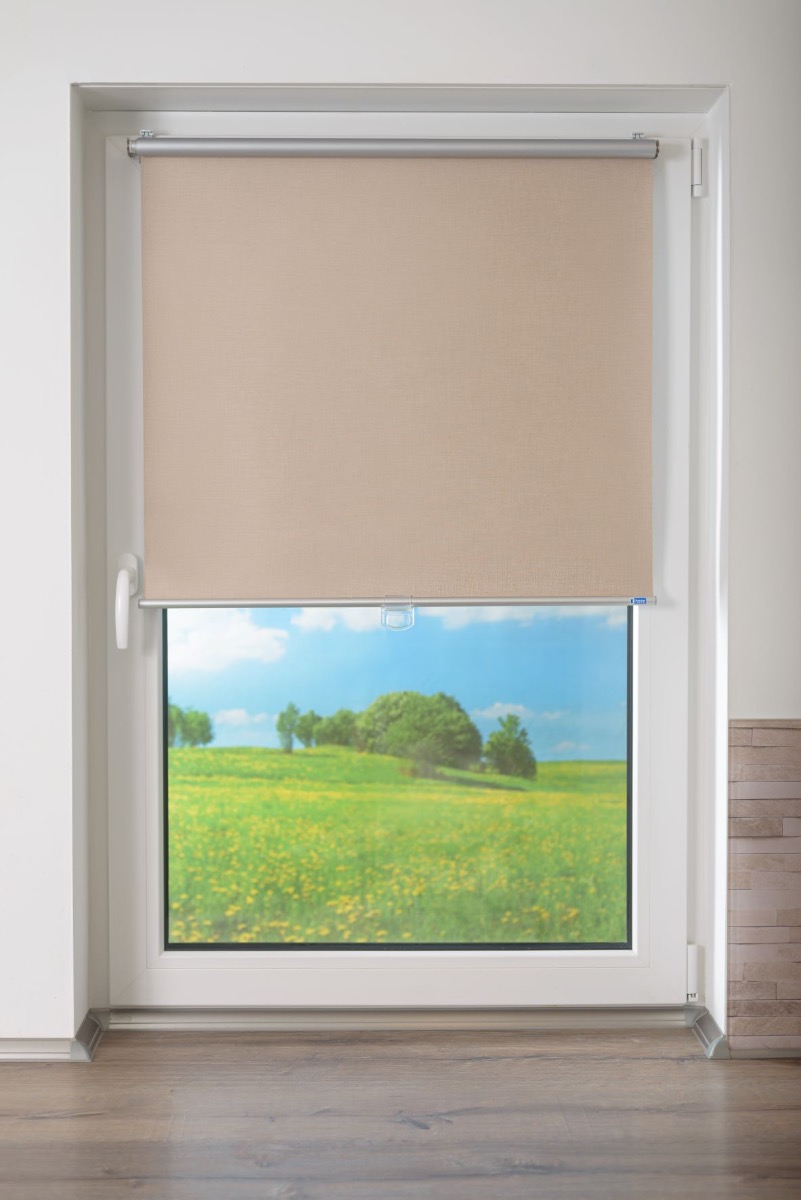  Thermo Springrollo/Mittelzugrollo mit Strukturstoff, Verdunklung, ohne Bohren